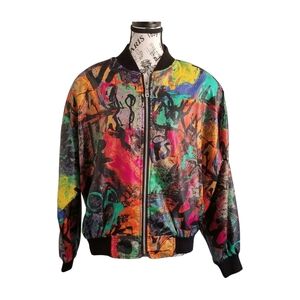 Vintage 90s Multicolor Statement Art-Print Bomber Jacket — Graffiti / Unisex